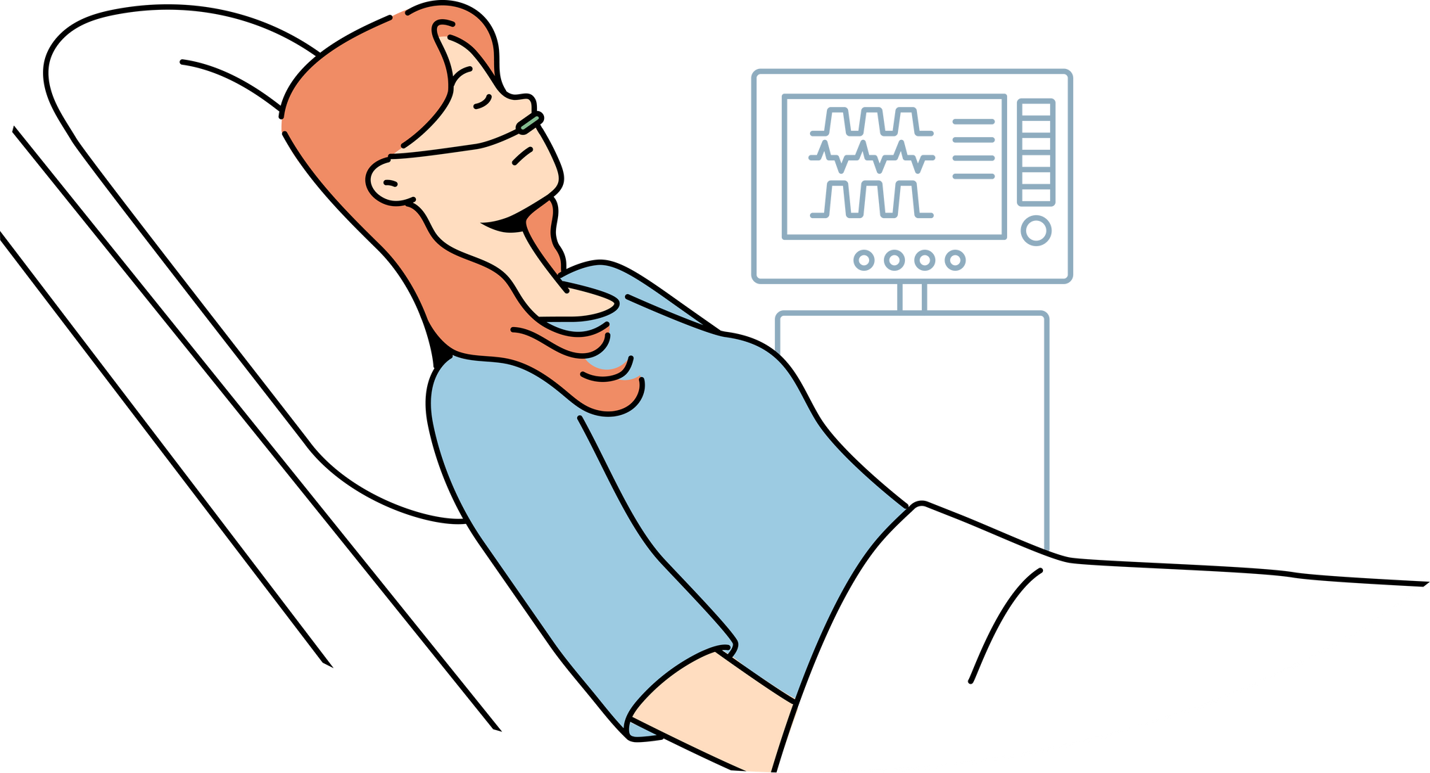 Sick female patient with oxygen in hospital